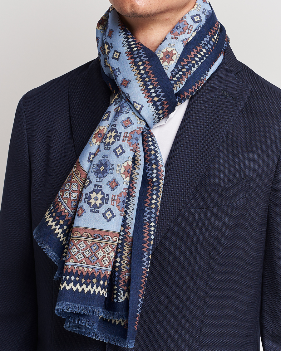 Heren |  | E. Marinella | Wool/Silk Printed Scarf Navy/Light Blue