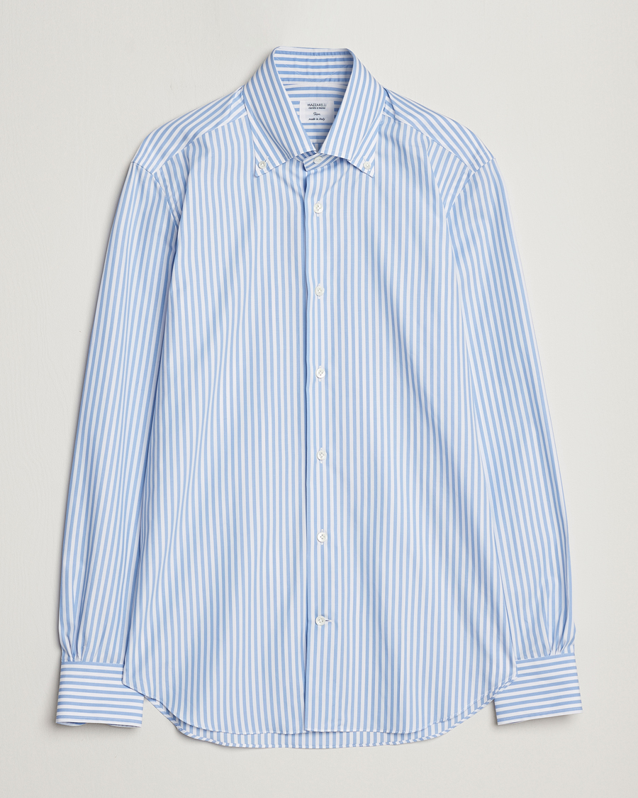Heren | Mazzarelli | Mazzarelli | Soft Button Down Striped Shirt Light Blue