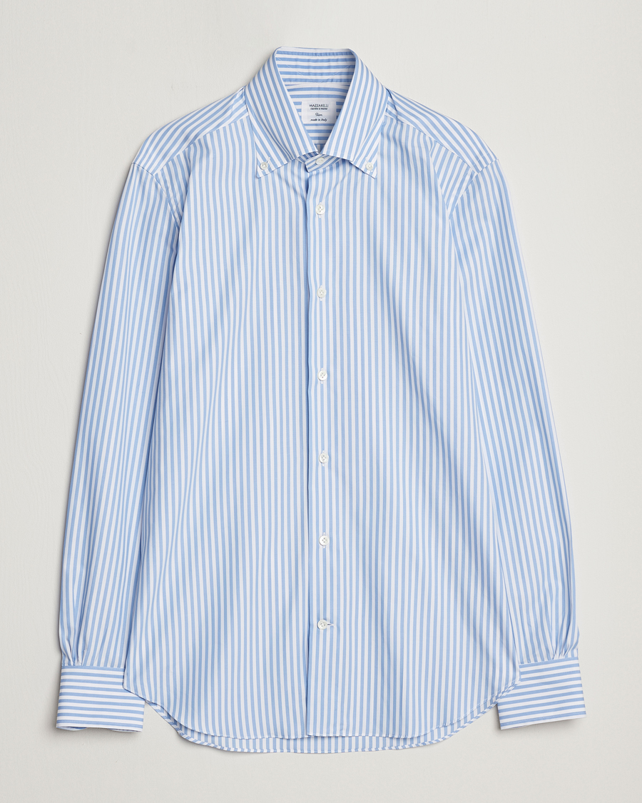 Heren | Overhemden | Mazzarelli | Soft Button Down Striped Shirt Light Blue