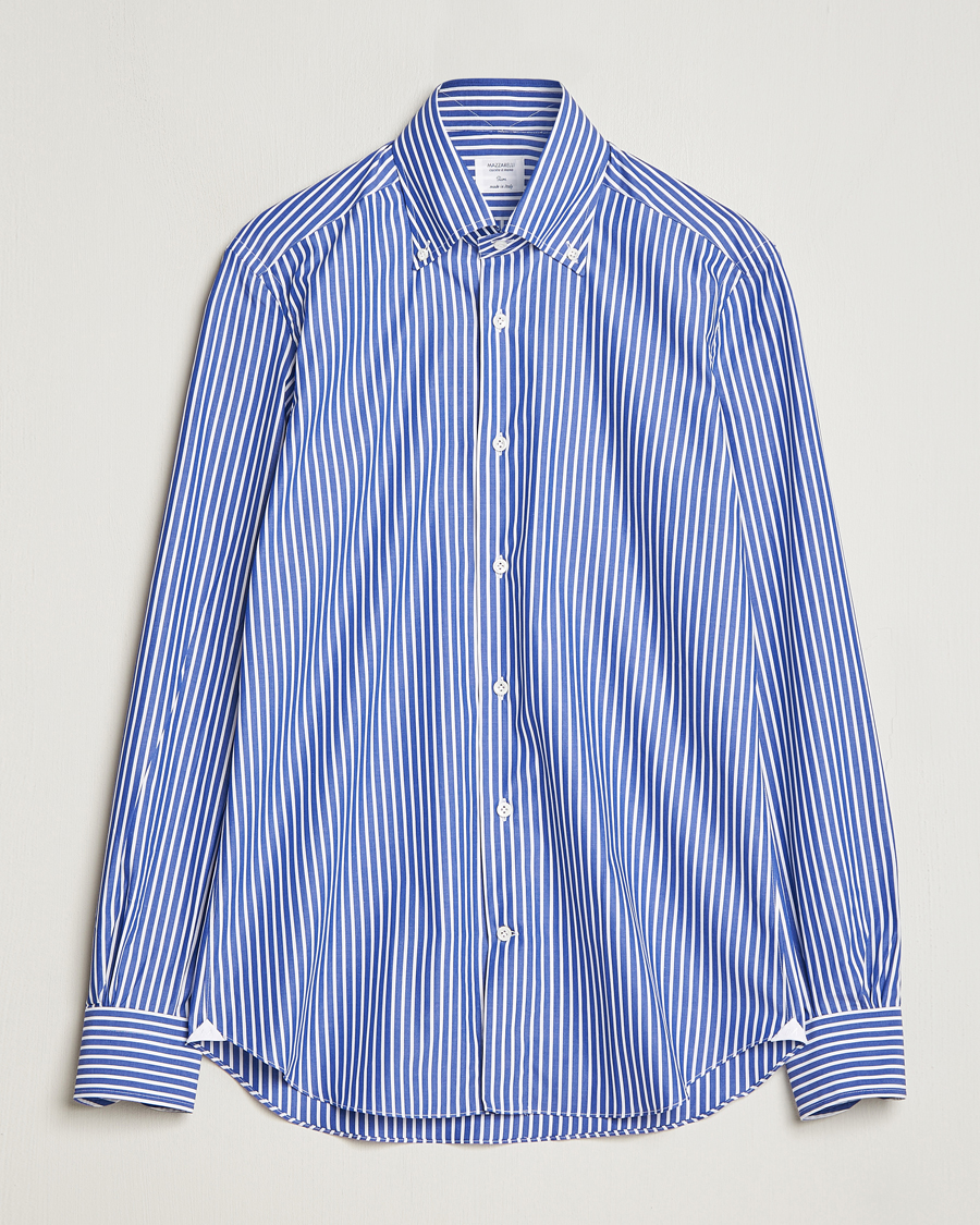 Heren | Mazzarelli | Mazzarelli | Soft Button Down Striped Shirt Dark Blue