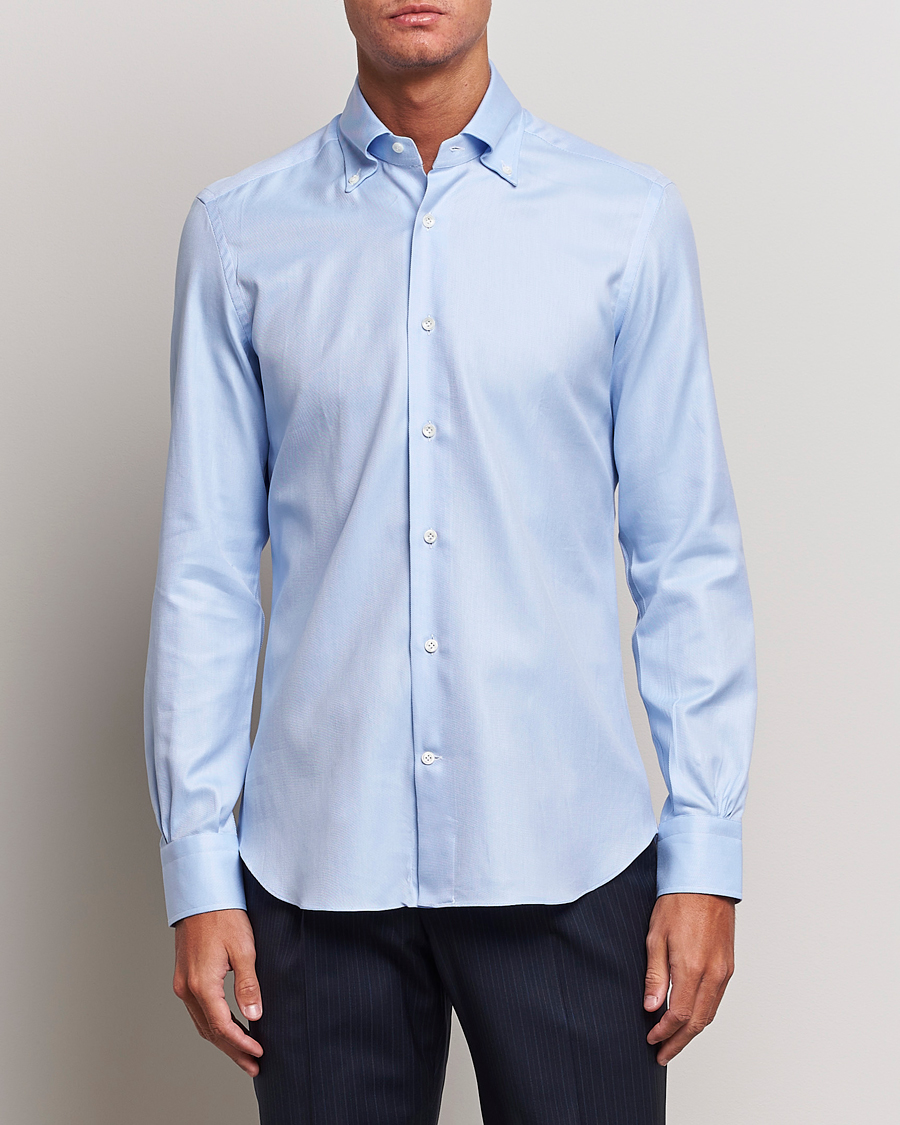 Heren | Overhemden | Mazzarelli | Soft Button Down Twill Shirt Light Blue