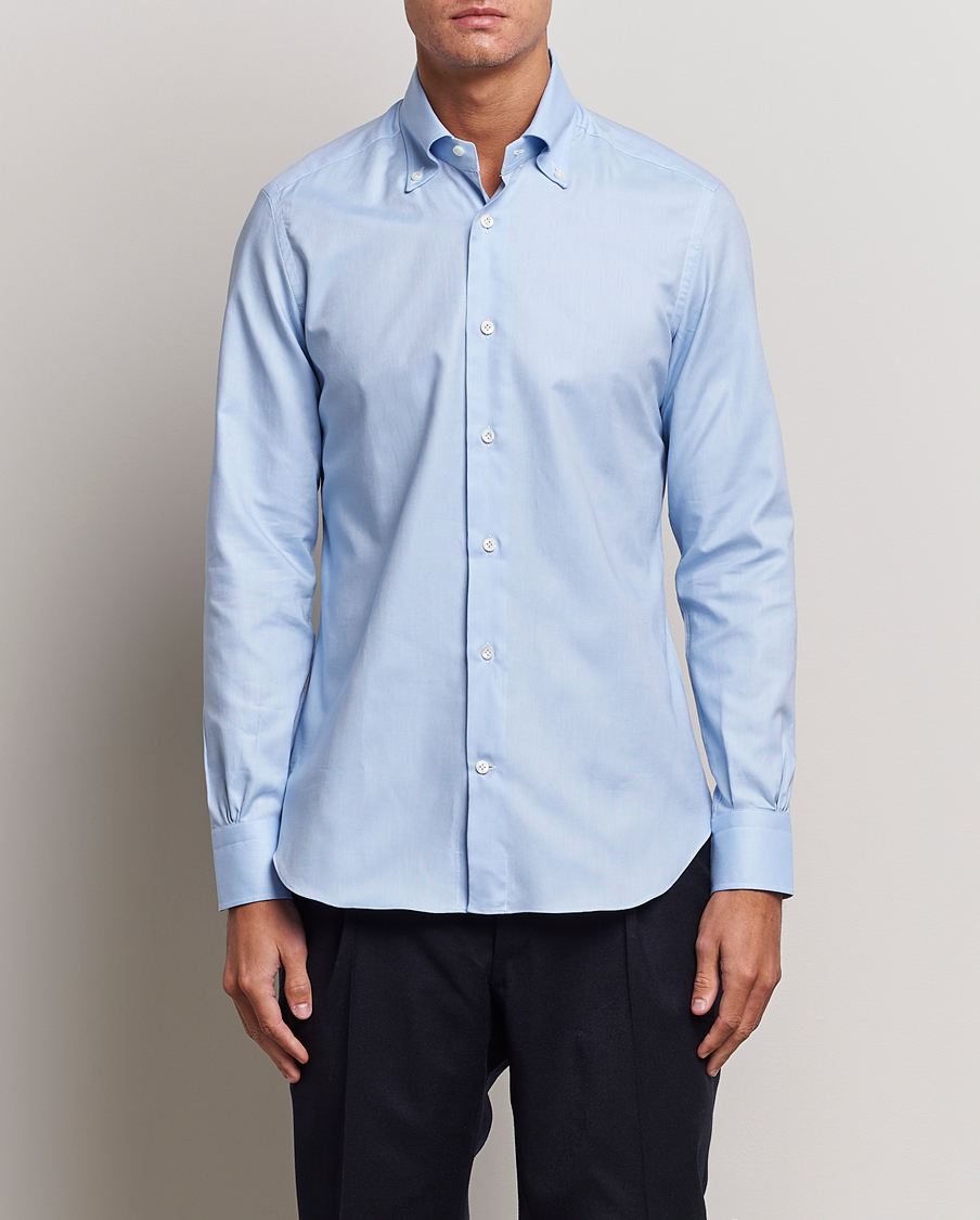 Heren | Mazzarelli | Mazzarelli | Soft Washed Button Down Oxford Shirt Light Blue