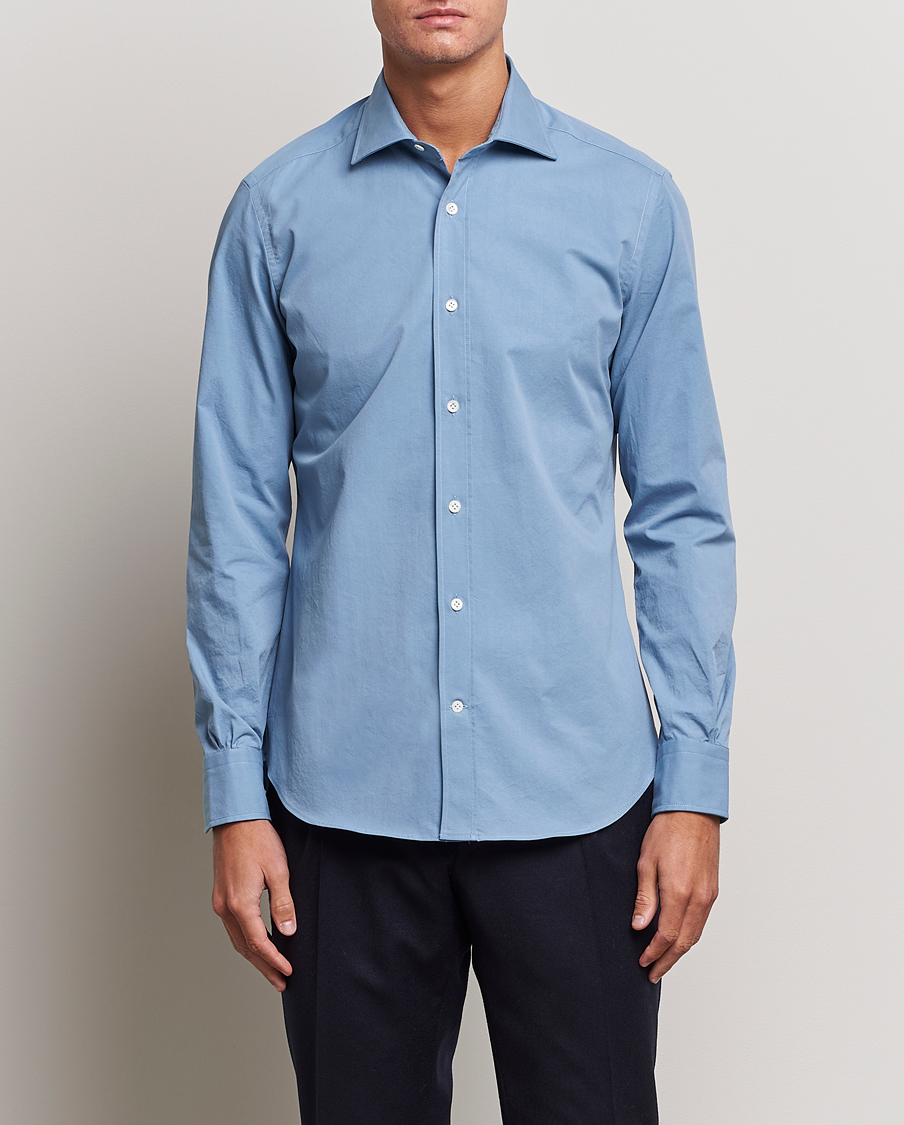 Heren | Overhemden | Mazzarelli | Soft Twill Cotton Shirt Light Blue