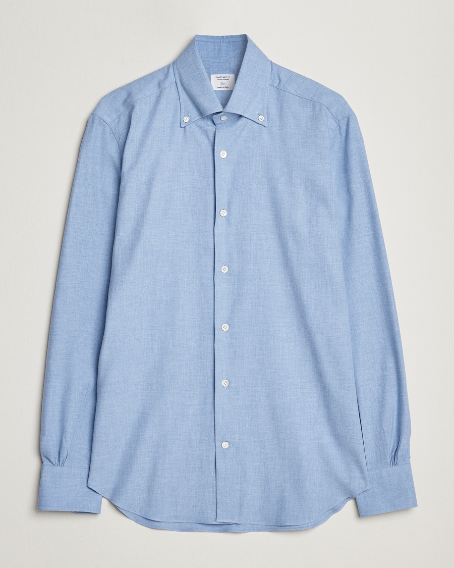 Heren | Overhemden | Mazzarelli | Soft Button Down Flannel Shirt Light Blue