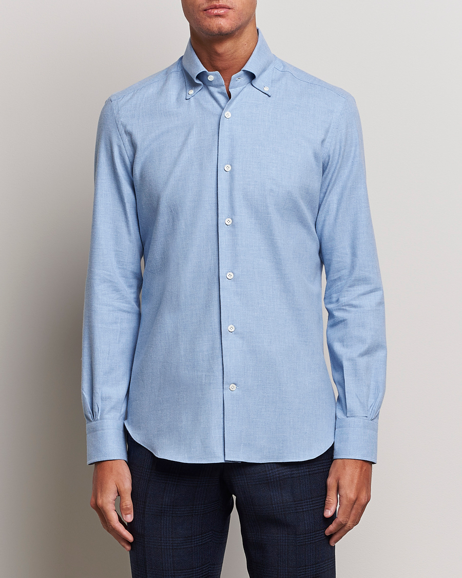 Heren | Mazzarelli | Mazzarelli | Soft Button Down Flannel Shirt Light Blue