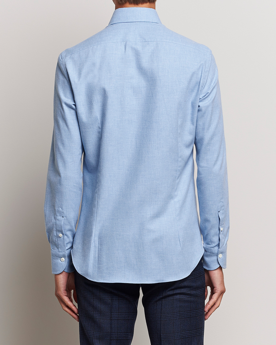 Heren | Overhemden | Mazzarelli | Soft Button Down Flannel Shirt Light Blue