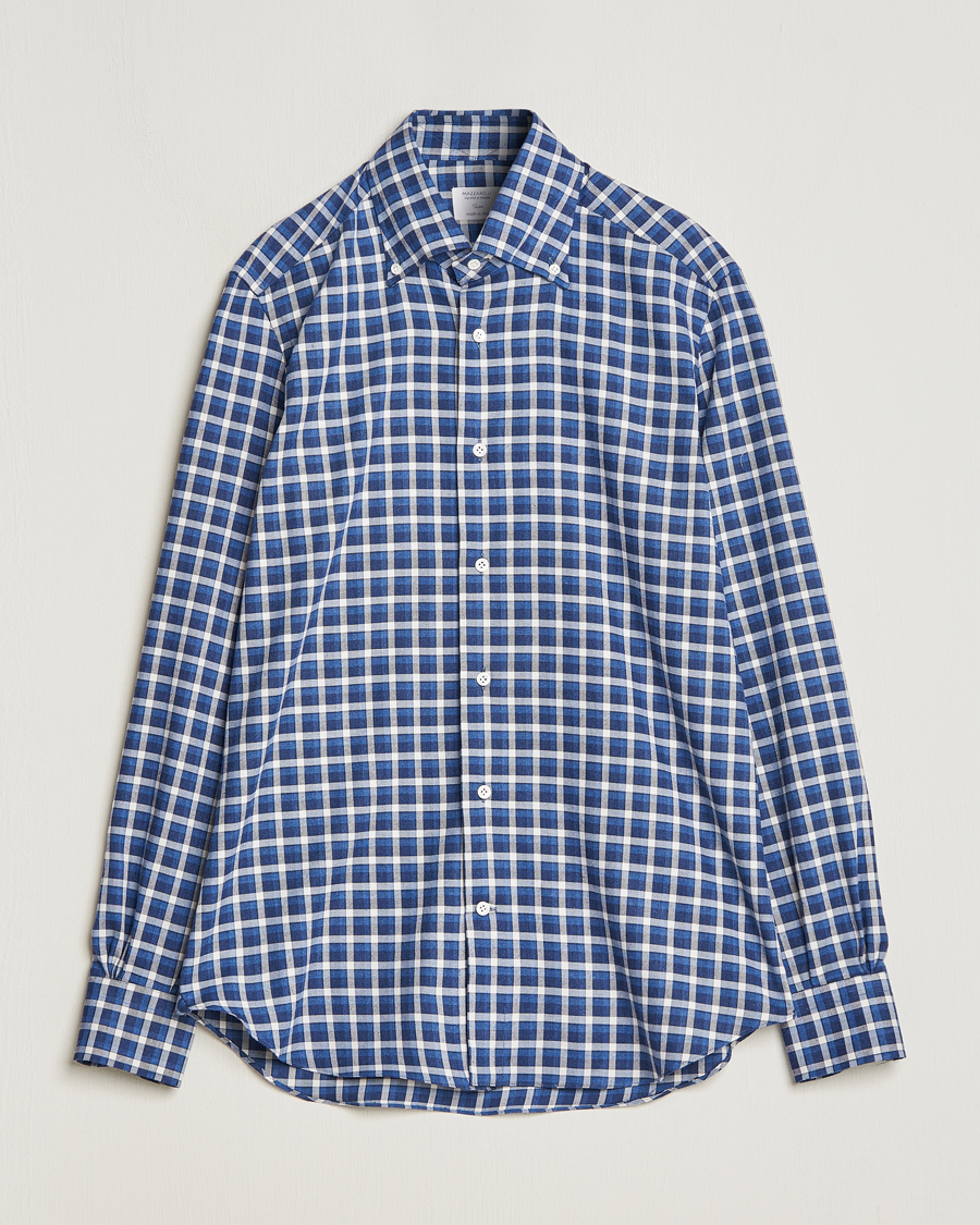 Heren | Mazzarelli | Mazzarelli | Soft Button Down Flannel Shirt Dark Blue