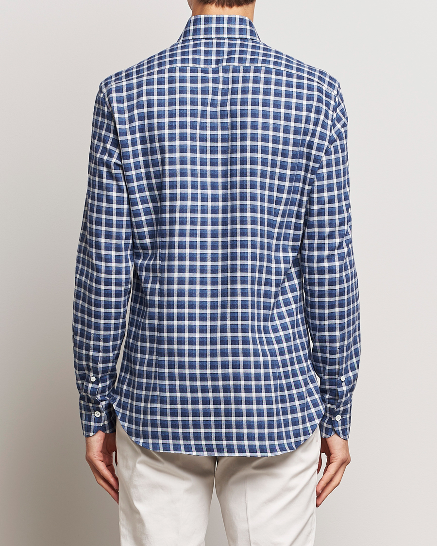 Heren | Overhemden | Mazzarelli | Soft Button Down Flannel Shirt Dark Blue