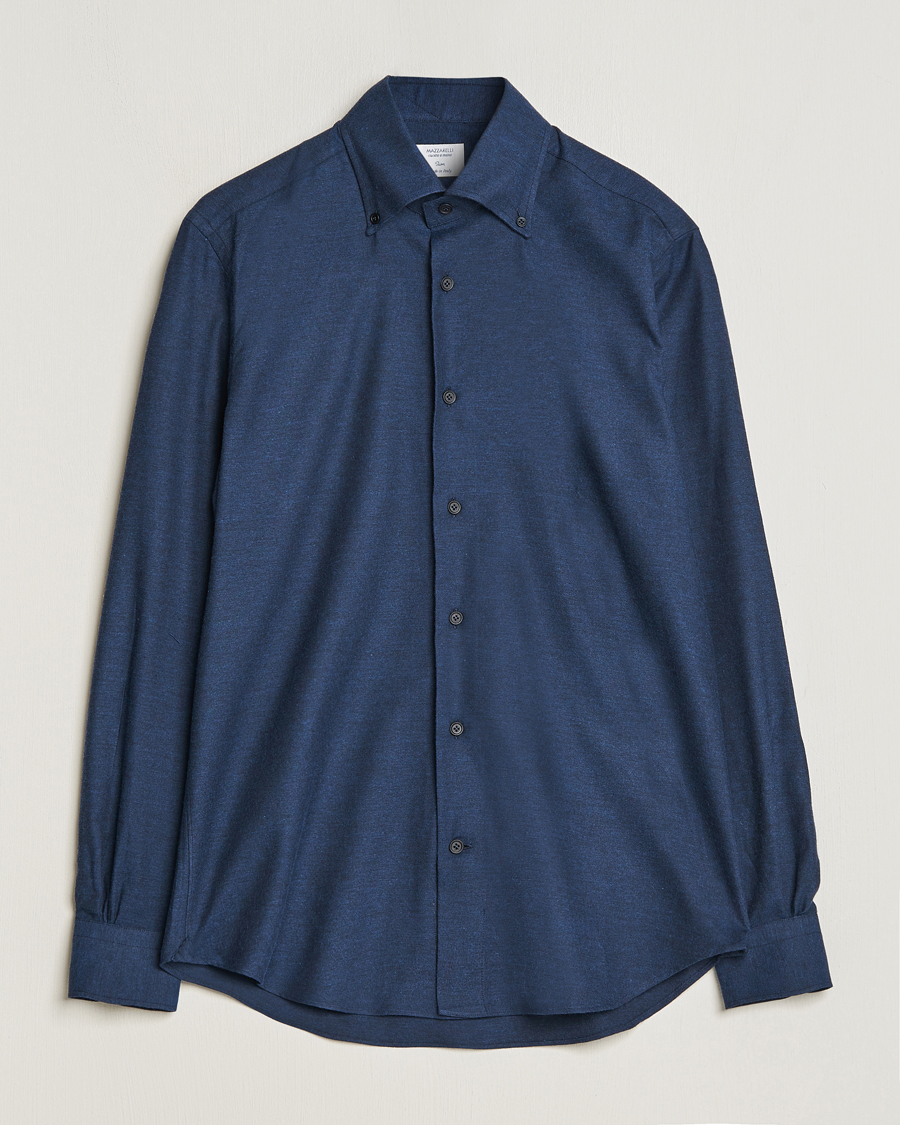 Heren | Overhemden | Mazzarelli | Soft Button Down Flannel Shirt Navy