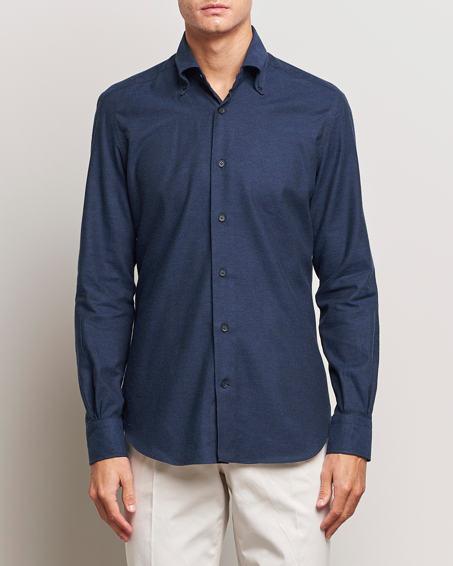 Heren | Mazzarelli | Mazzarelli | Soft Button Down Flannel Shirt Navy
