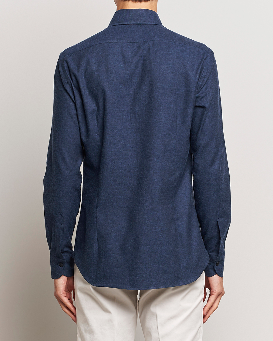 Heren | Overhemden | Mazzarelli | Soft Button Down Flannel Shirt Navy