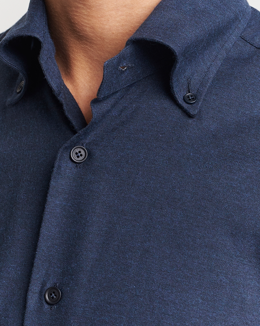 Heren | Overhemden | Mazzarelli | Soft Button Down Flannel Shirt Navy