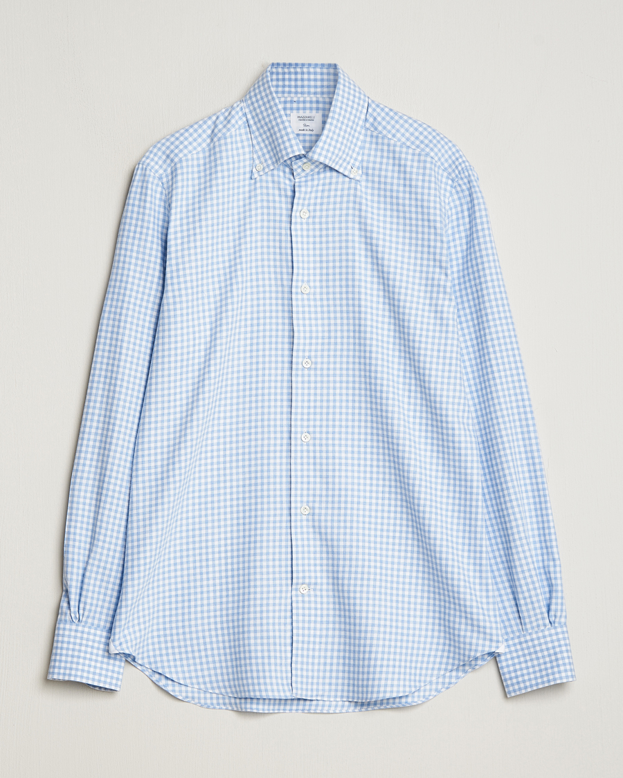 Heren | Overhemden | Mazzarelli | Soft Button Down Flannel Shirt Light Blue