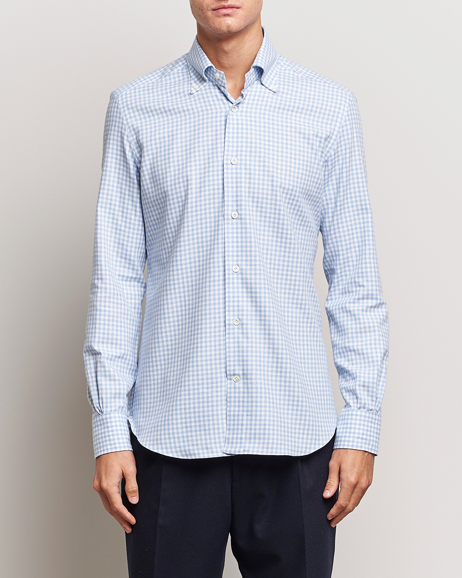 Heren | Mazzarelli | Mazzarelli | Soft Button Down Flannel Shirt Light Blue