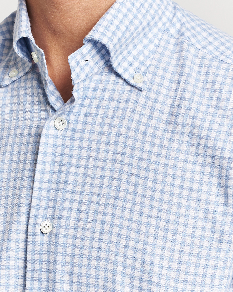 Heren | Overhemden | Mazzarelli | Soft Button Down Flannel Shirt Light Blue