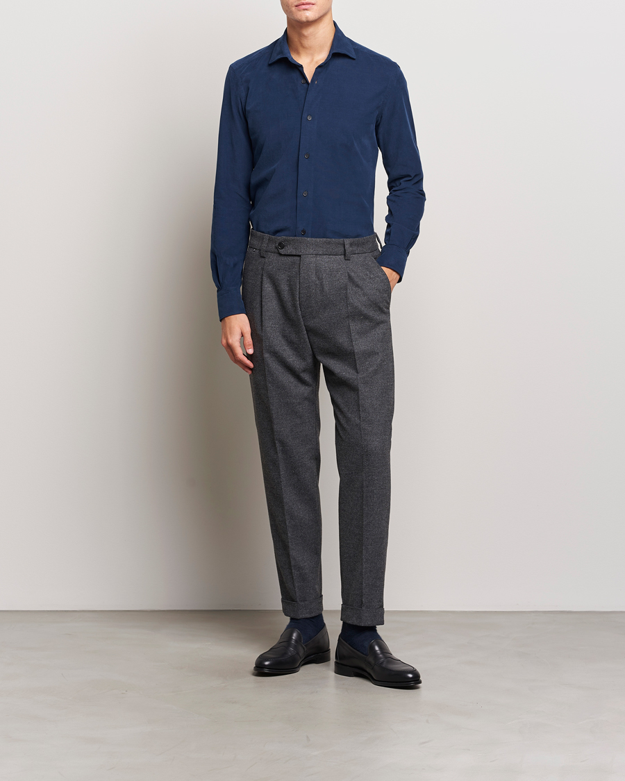 Heren | Overhemden | Mazzarelli | Soft Corduroy Shirt Navy