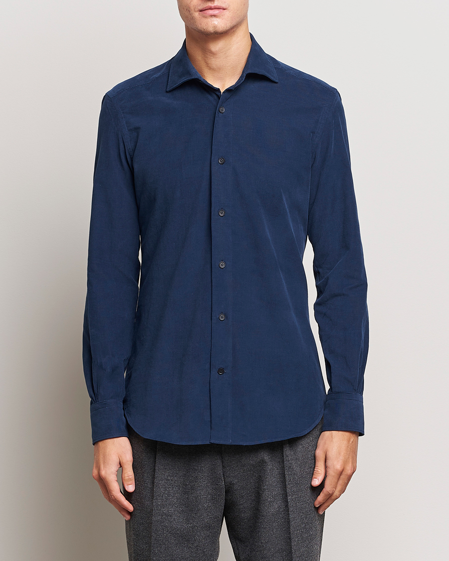 Heren | Overhemden | Mazzarelli | Soft Corduroy Shirt Navy