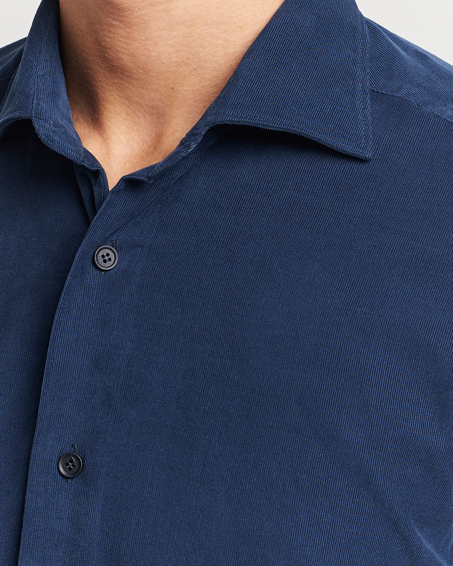 Heren | Overhemden | Mazzarelli | Soft Corduroy Shirt Navy