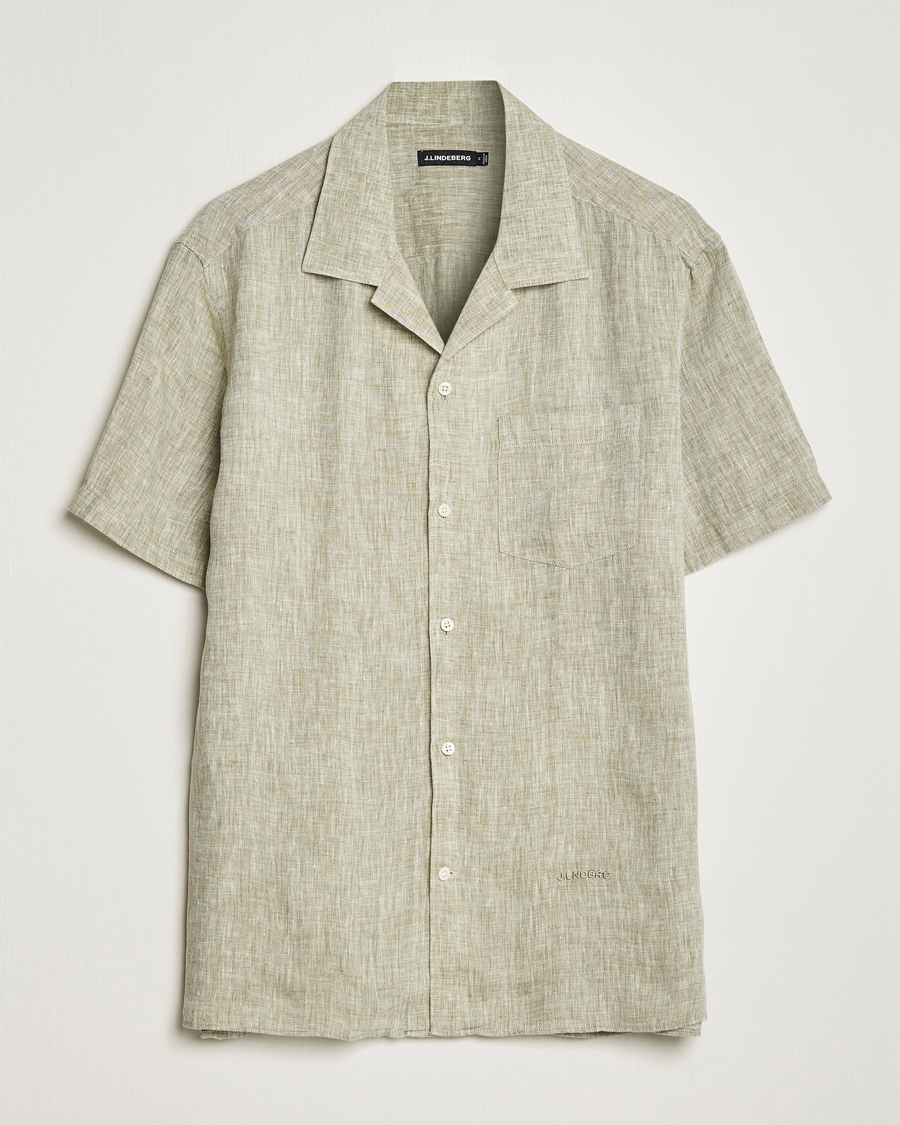 Heren | Overhemden | J.Lindeberg | Reg Fit Linen Melange Short Sleeve Shirt Aloe