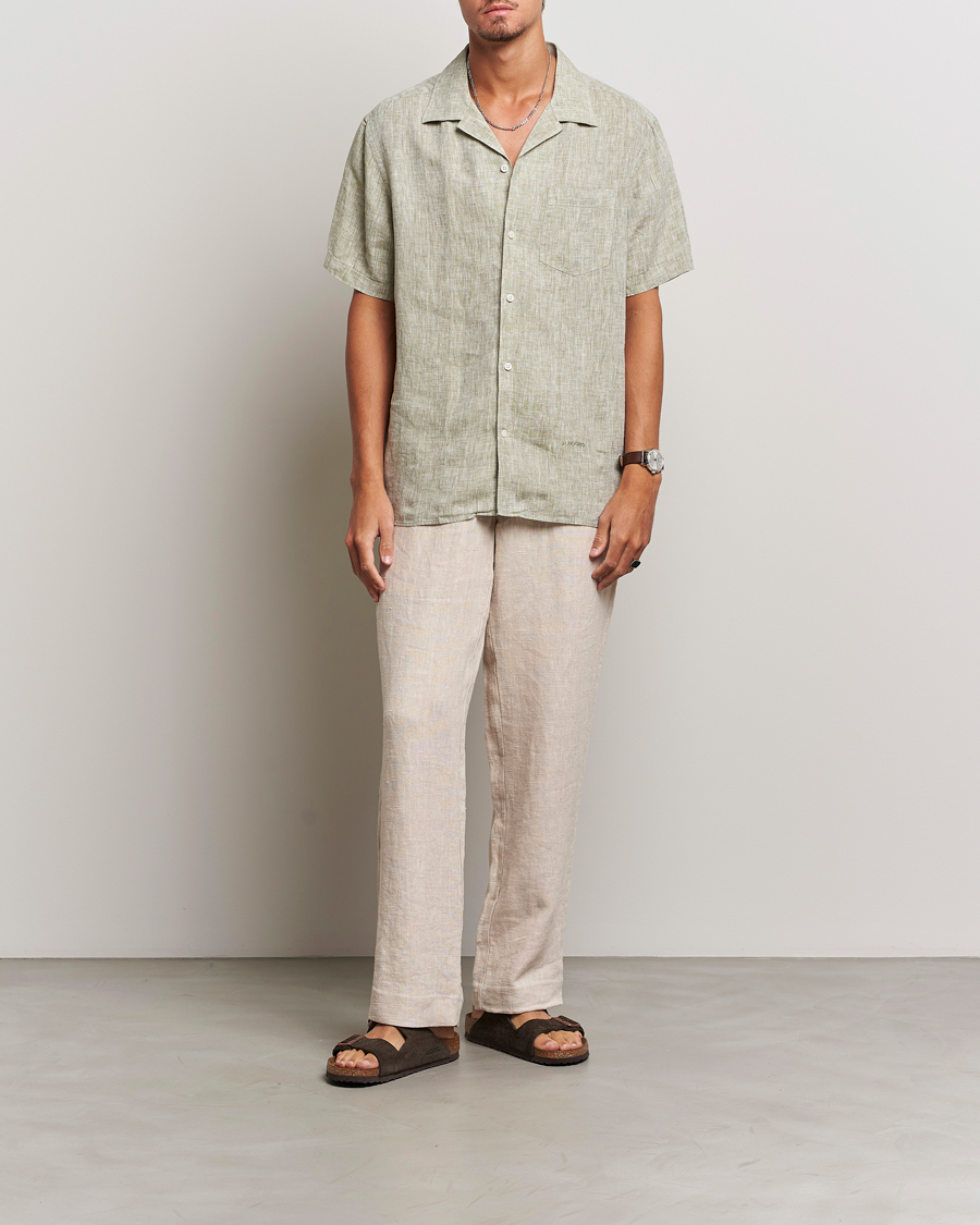 Heren | Overhemden | J.Lindeberg | Reg Fit Linen Melange Short Sleeve Shirt Aloe