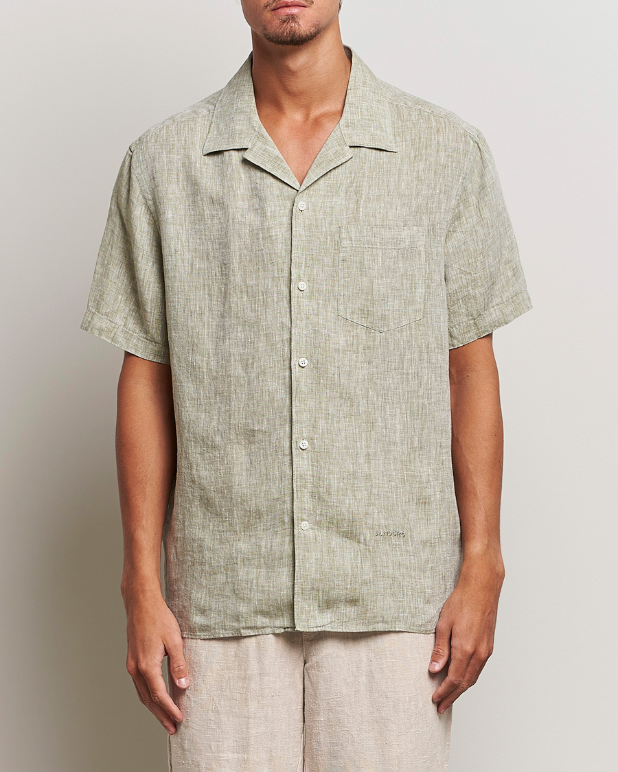 Heren | Overhemden | J.Lindeberg | Reg Fit Linen Melange Short Sleeve Shirt Aloe