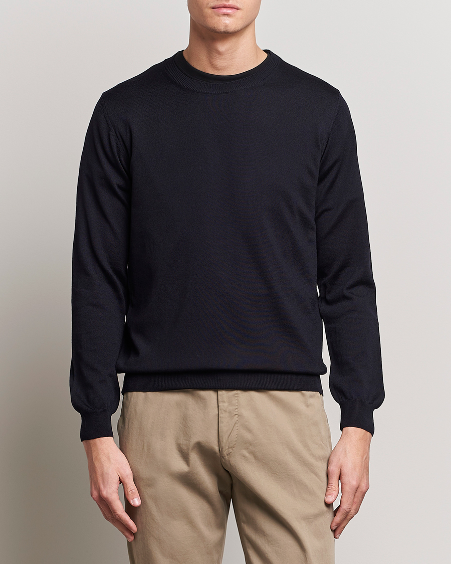 Heren | Business & Beyond | Oscar Jacobson | Custer Merino Wool Roundneck Navy