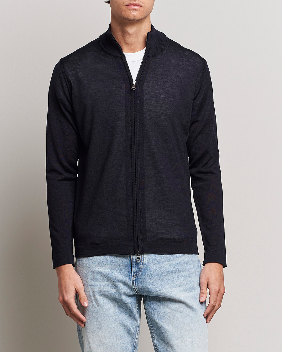 Heren | Afdelingen | Oscar Jacobson | Ariel Merino Wool Full-Zip Navy