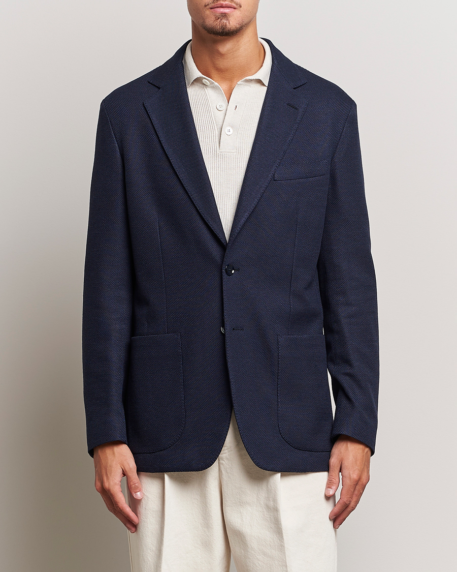 Heren | Brioni | Brioni | Wool/Silk Jacquard Jersey Blazer Navy