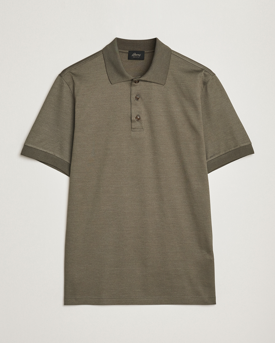 Heren | Brioni | Brioni | Cotton/Silk Short Sleeve Polo Olive Green