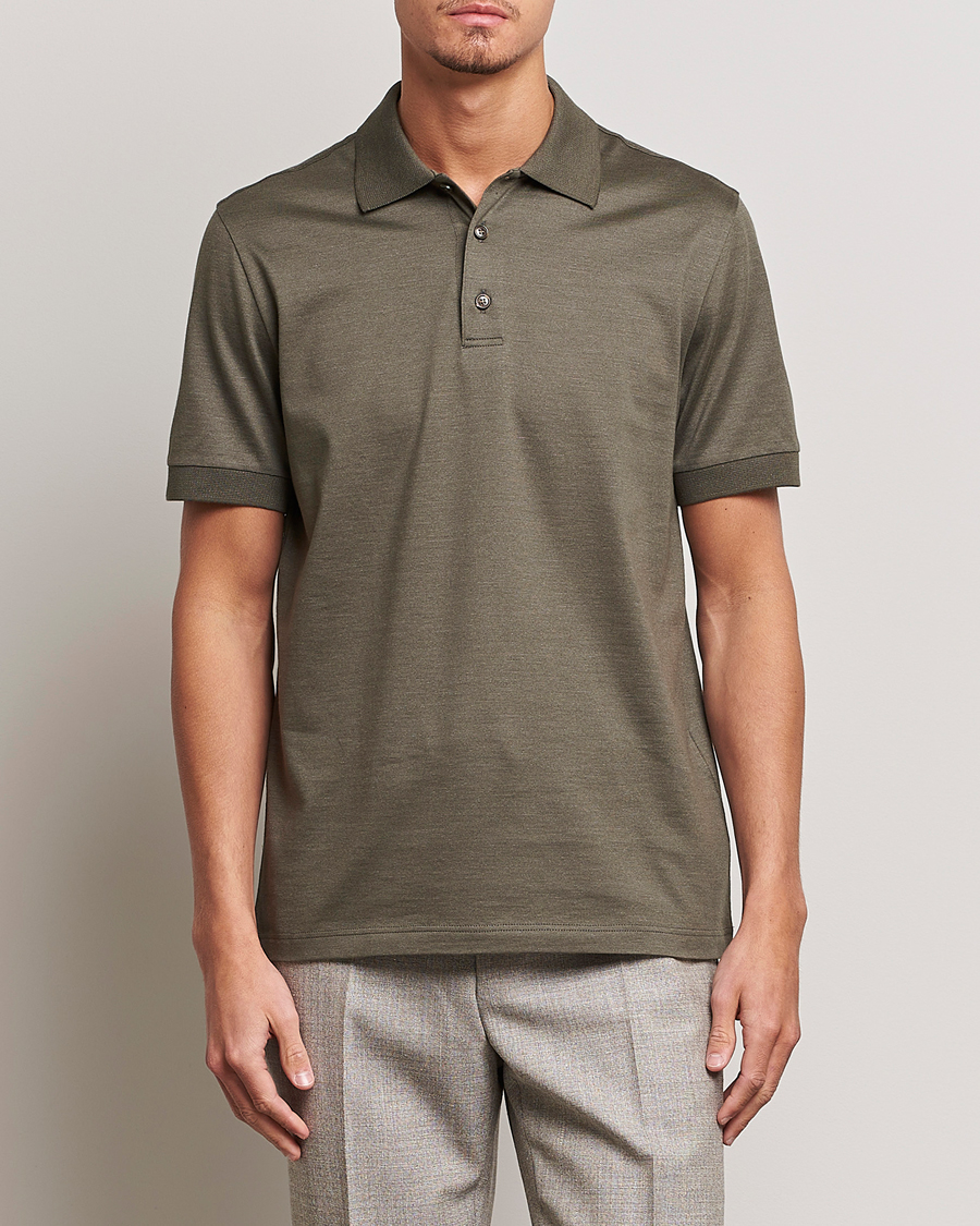 Heren | Polo's | Brioni | Cotton/Silk Short Sleeve Polo Olive Green