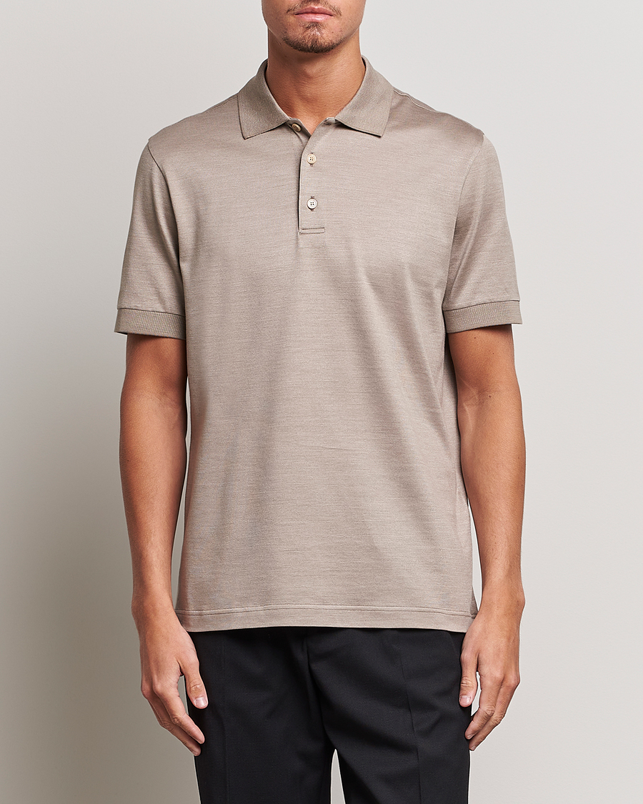 Heren | Polo's | Brioni | Cotton/Silk Short Sleeve Polo Beige