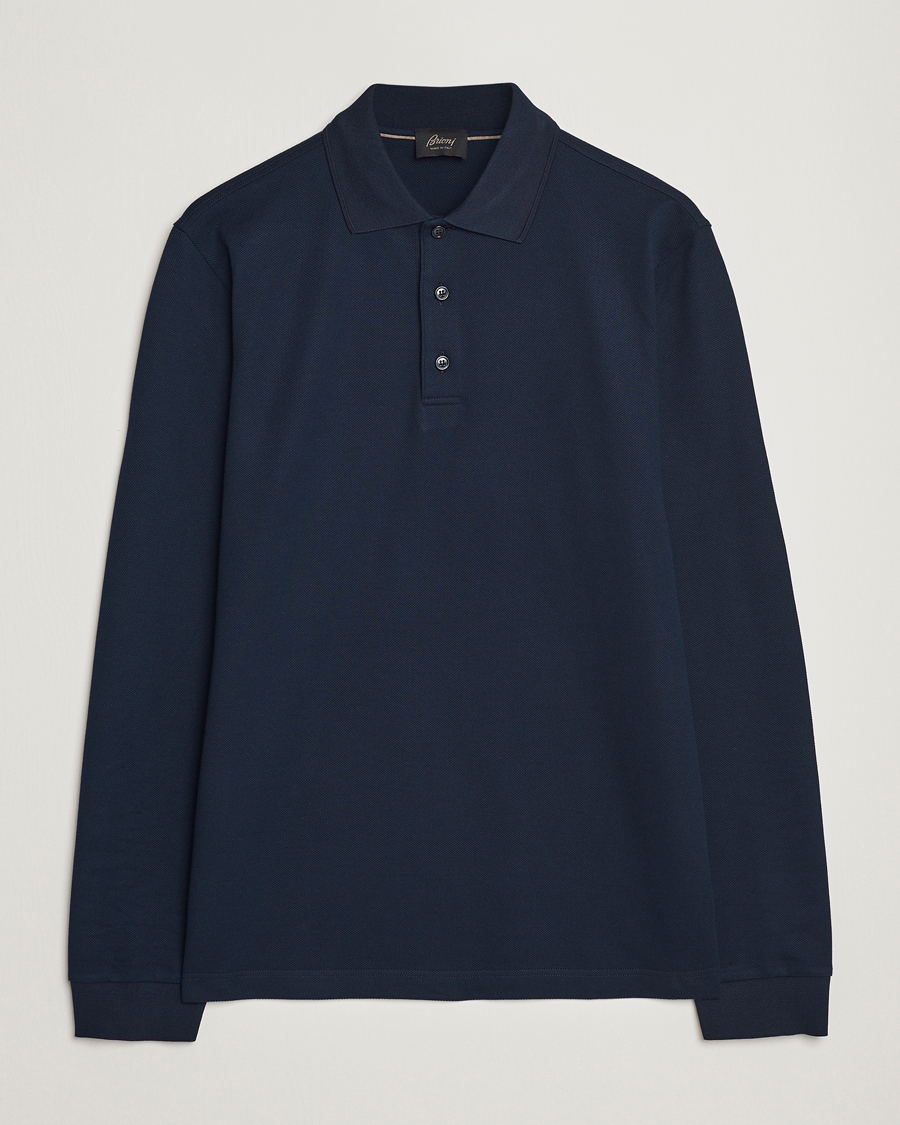 Heren | Polo's | Brioni | Cotton Piquet Long Sleeve Polo Navy