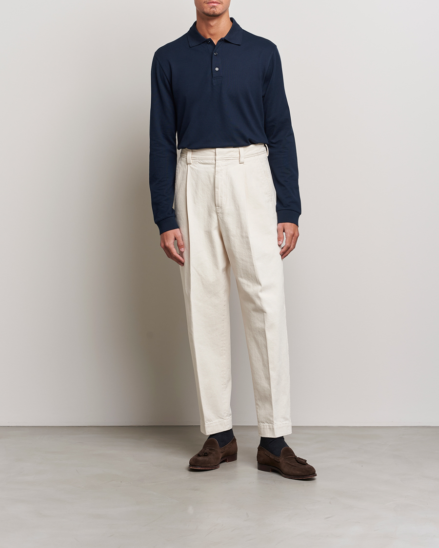 Heren | Truien | Brioni | Cotton Piquet Long Sleeve Polo Navy