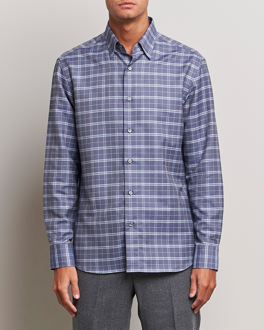 Heren | Brioni | Brioni | Slim Fit Check Flannel Shirt Dark Blue