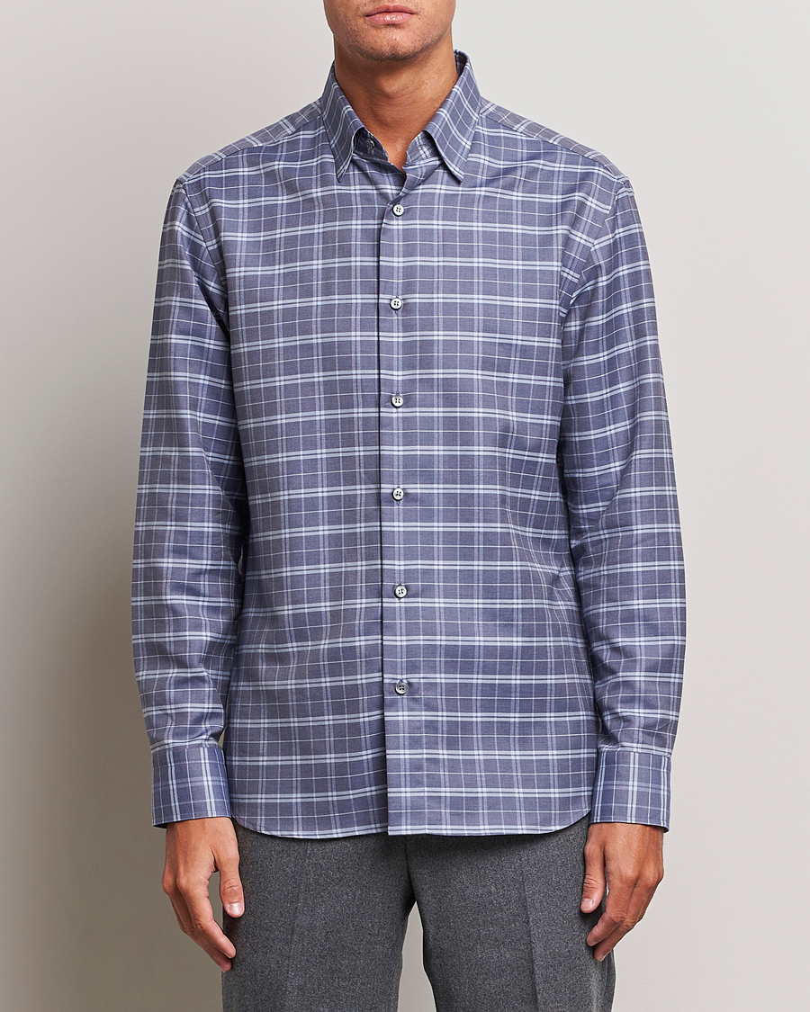 Heren | Overhemden | Brioni | Slim Fit Check Flannel Shirt Dark Blue