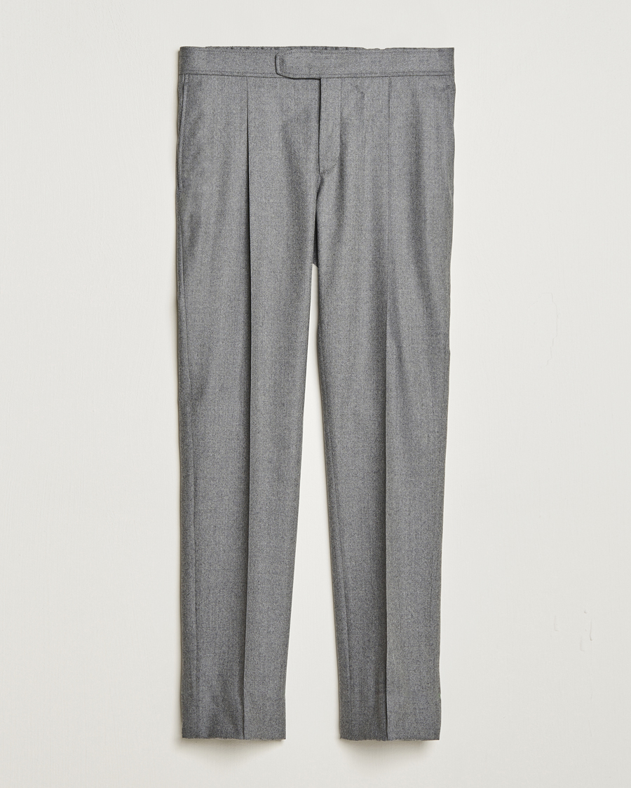 Heren | Broeken | Brioni | Melbourne Drawstring Flannel Trousers Grey Melange