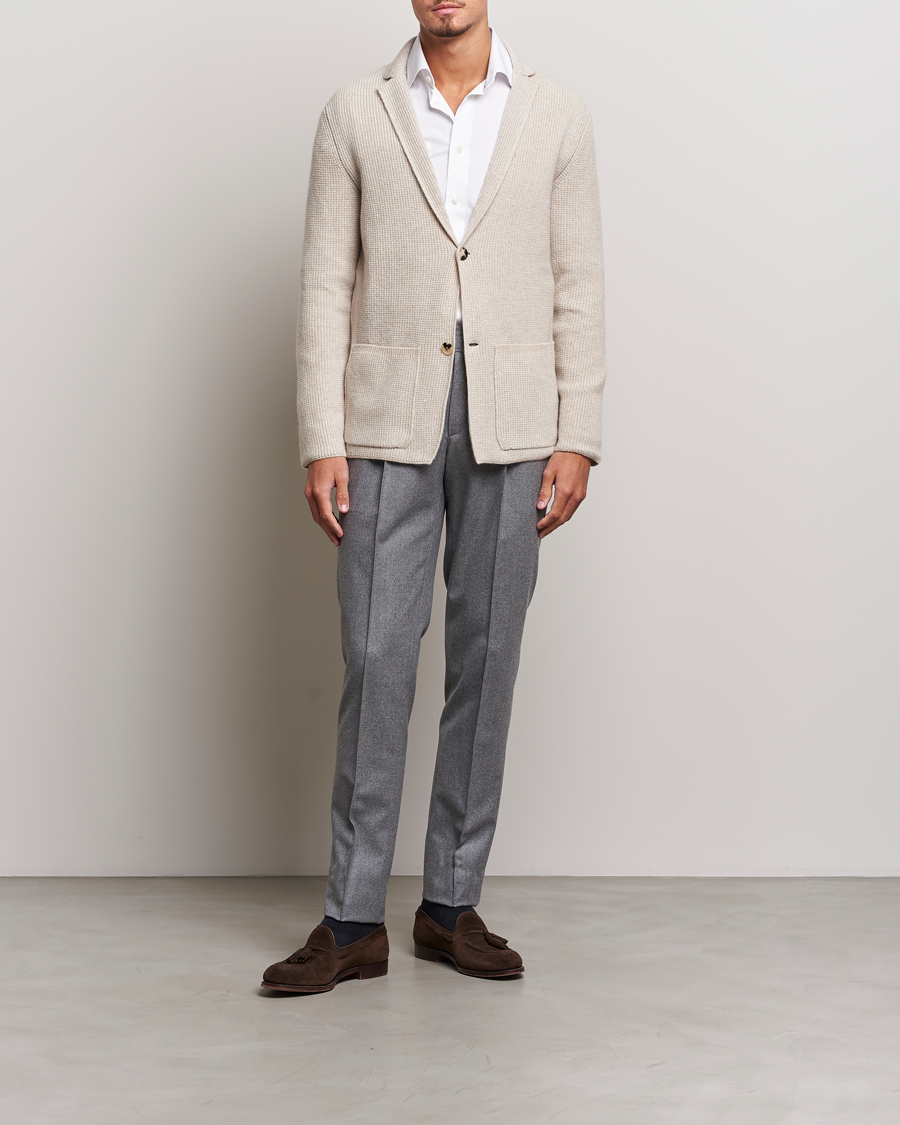 Heren | Broeken | Brioni | Melbourne Drawstring Flannel Trousers Grey Melange