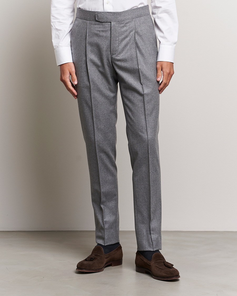 Heren | Broeken | Brioni | Melbourne Drawstring Flannel Trousers Grey Melange