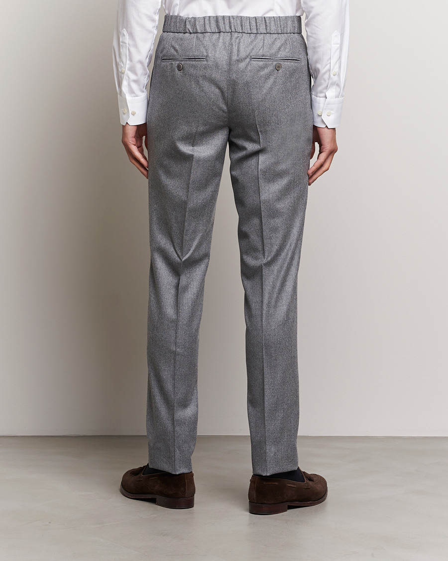 Heren | Broeken | Brioni | Melbourne Drawstring Flannel Trousers Grey Melange