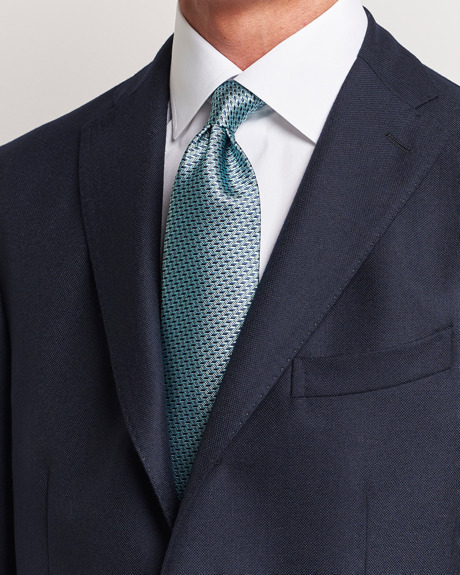 Heren | Brioni | Brioni | Geometrical Jacquard Silk Tie Teal