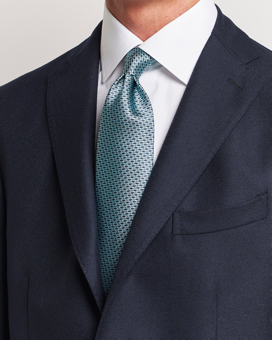 Heren |  | Brioni | Geometrical Jacquard Silk Tie Teal