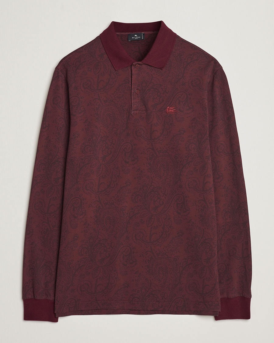 Heren | Truien | Etro | Tonal Paisley Long Sleeve Polo Burgundy