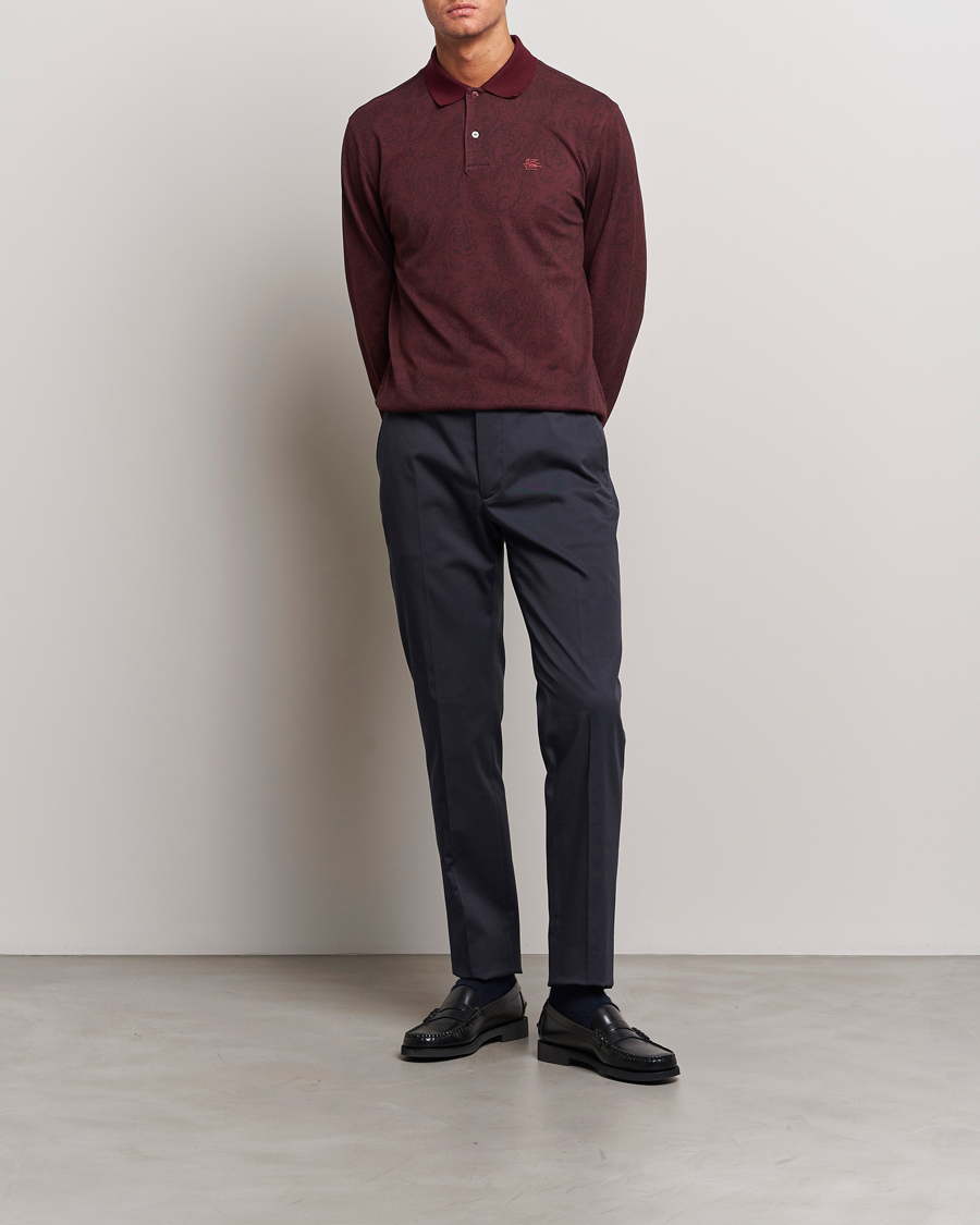 Heren | Truien | Etro | Tonal Paisley Long Sleeve Polo Burgundy