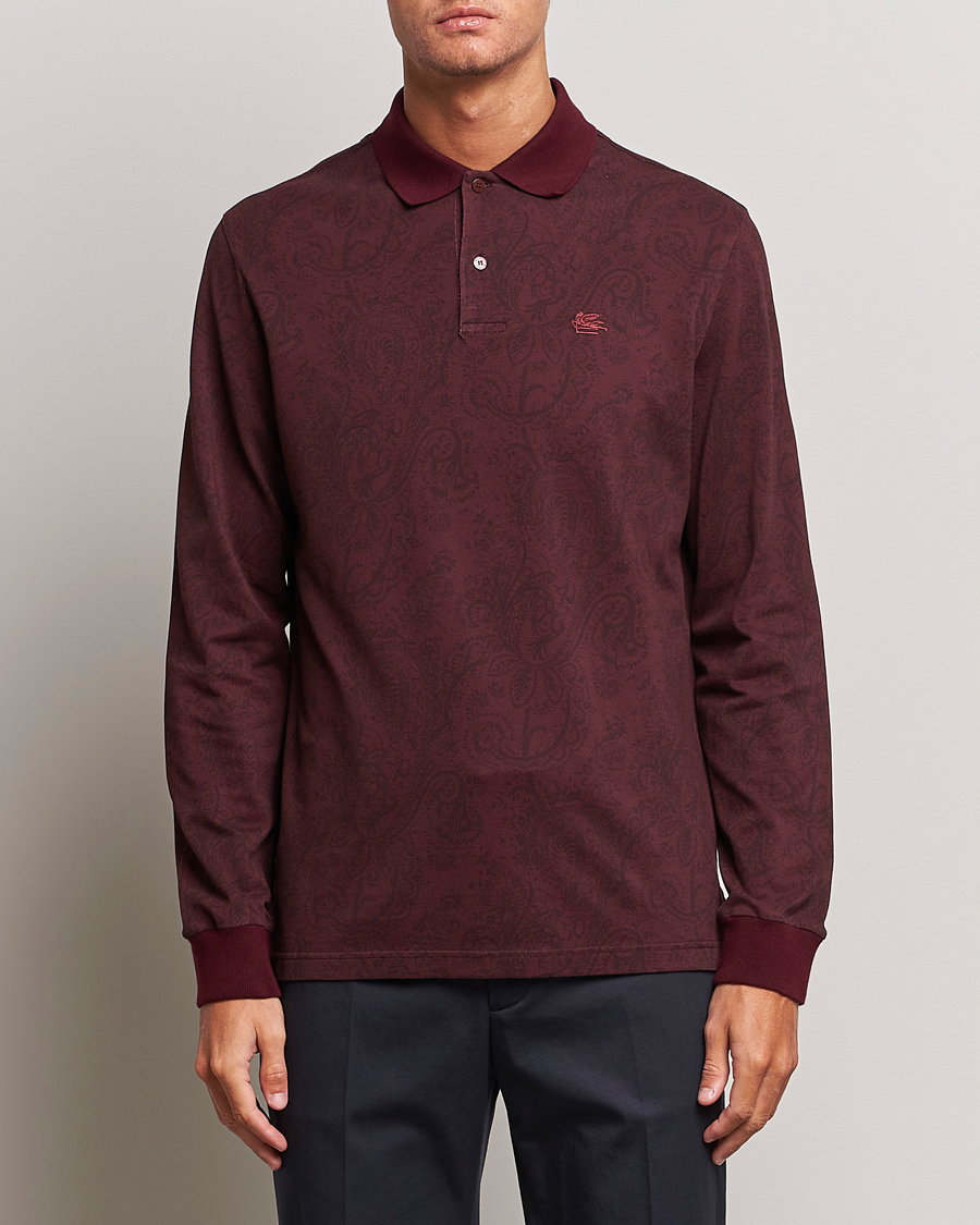 Heren | Truien | Etro | Tonal Paisley Long Sleeve Polo Burgundy