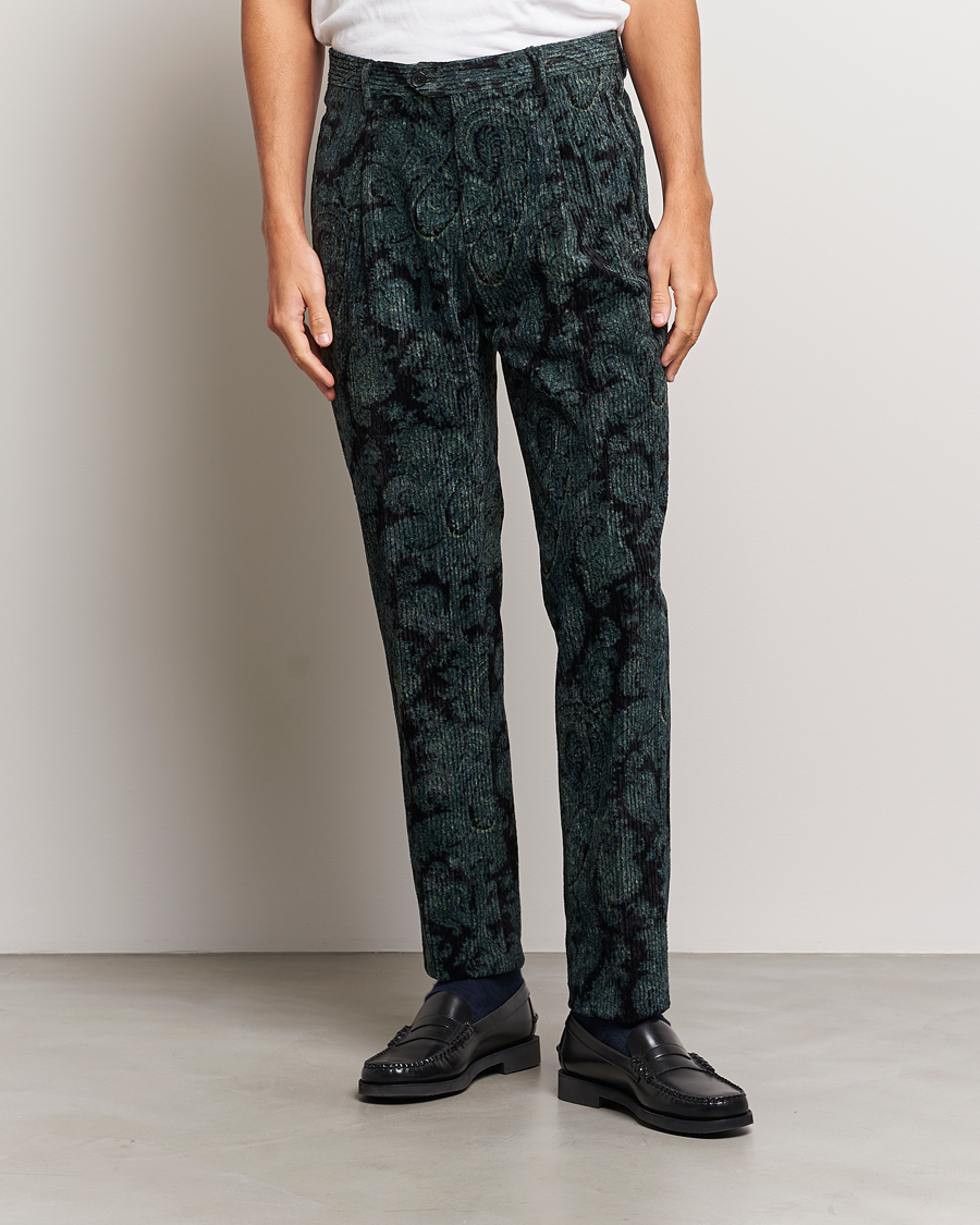Heren | Broeken | Etro | Tailored Paisley Corduroy Trousers Dark Blue