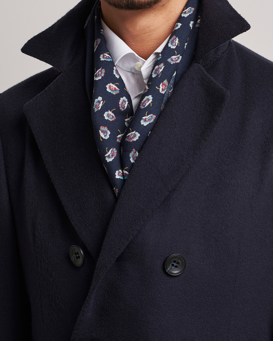 Heren |  | Etro | Printed Wool/Silk Scarf Navy