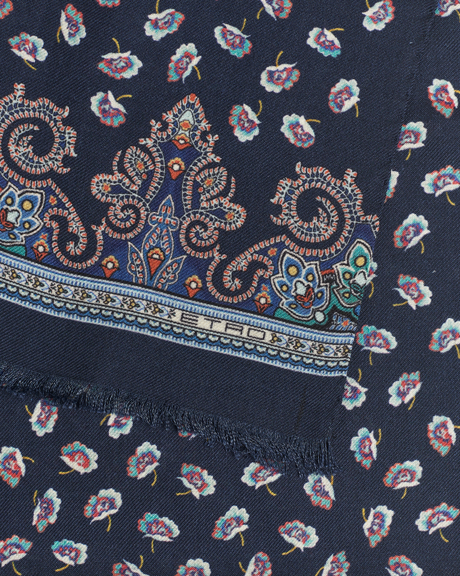 Heren | Etro Printed Wool/Silk Scarf Navy | Etro | Printed Wool/Silk Scarf Navy