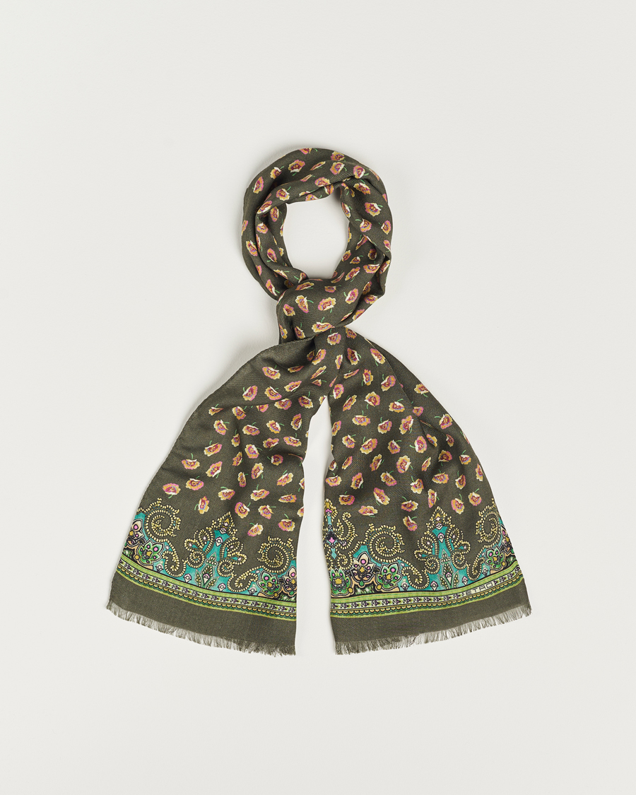 Heren | Etro Printed Wool/Silk Scarf Green | Etro | Printed Wool/Silk Scarf Green