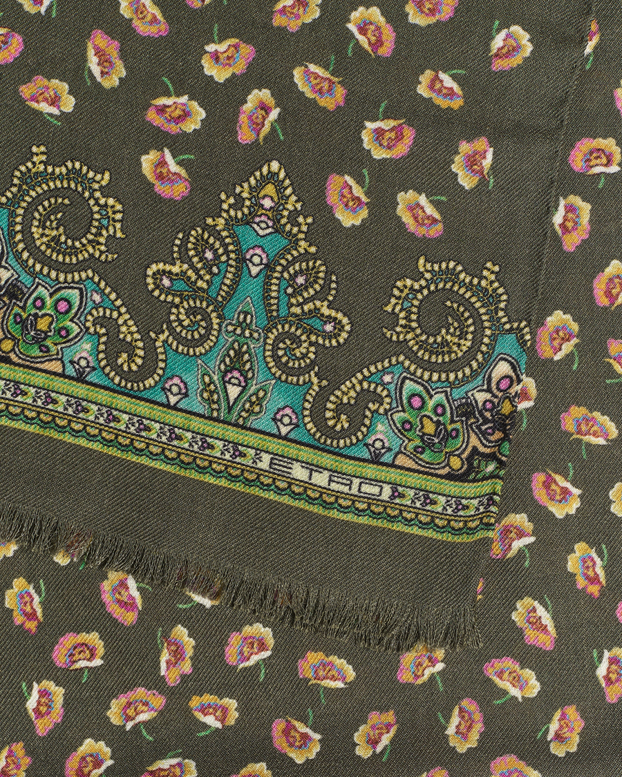 Heren | Etro Printed Wool/Silk Scarf Green | Etro | Printed Wool/Silk Scarf Green