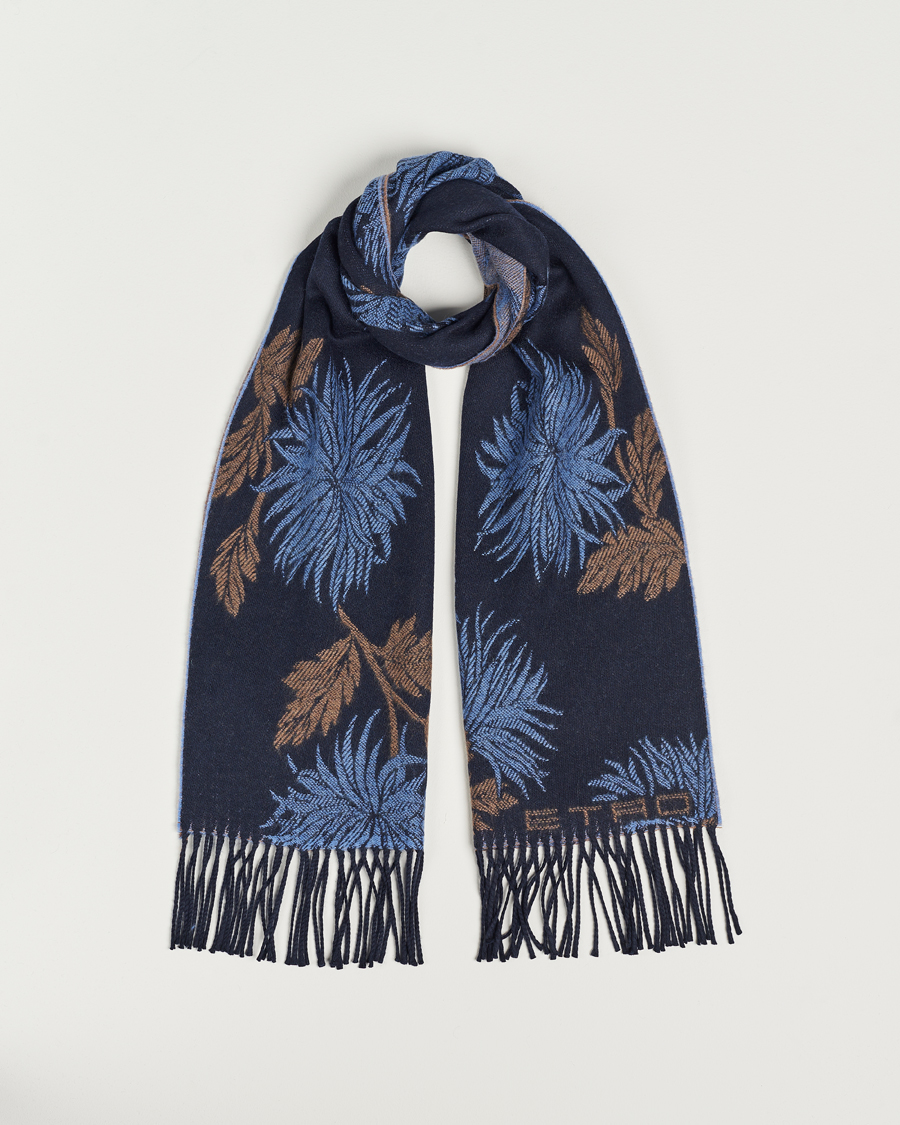Heren | Etro Floral Wool Scarf Dark Blue | Etro | Floral Wool Scarf Dark Blue